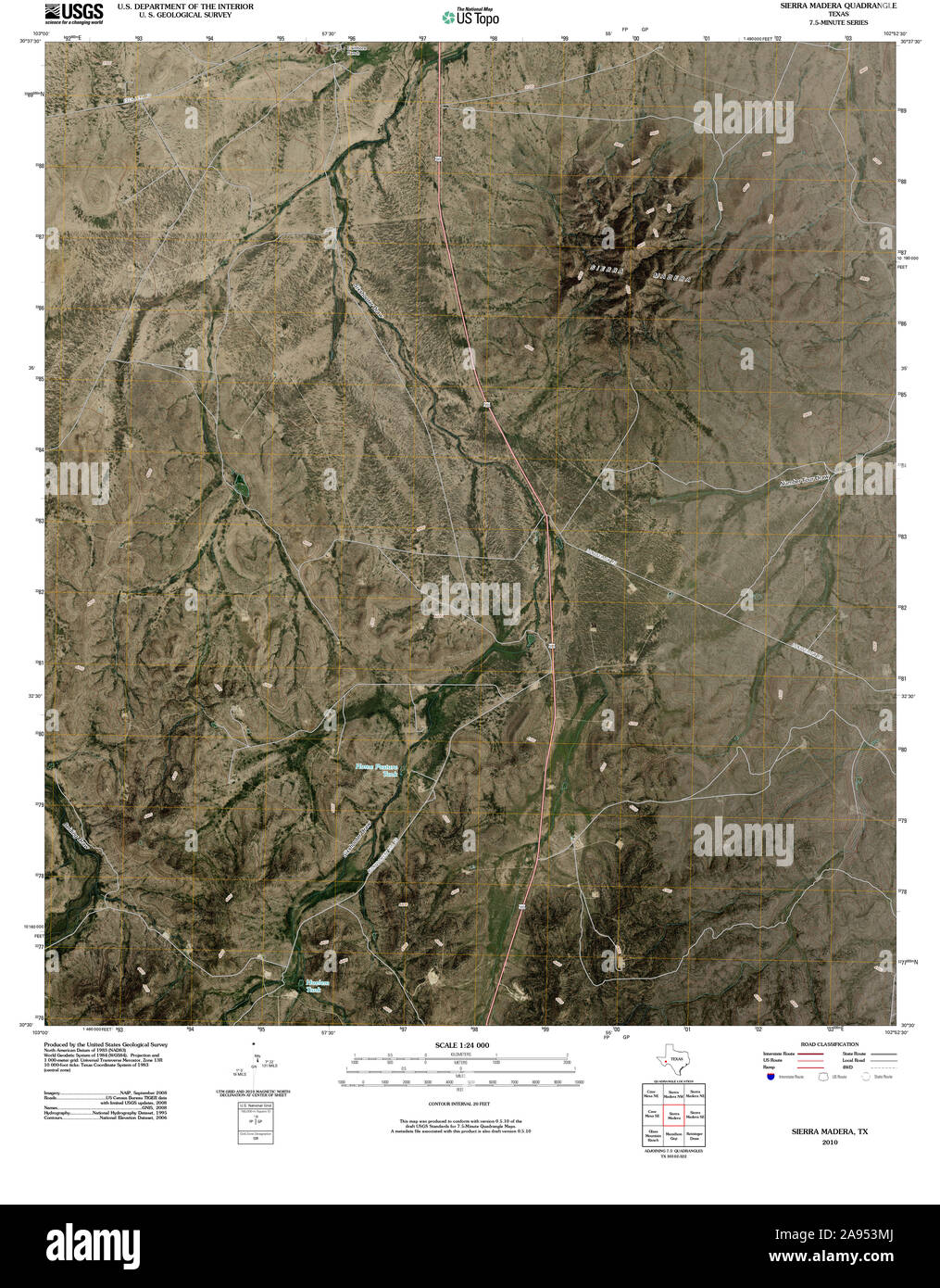 USGS TOPO Map Texas TX Sierra Madera 20100216 TM Restoration Stock Photo