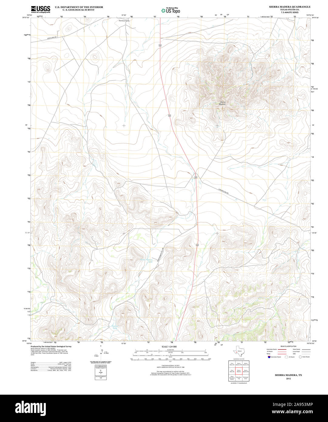 USGS TOPO Map Texas TX Sierra Madera 20121204 TM Restoration Stock Photo
