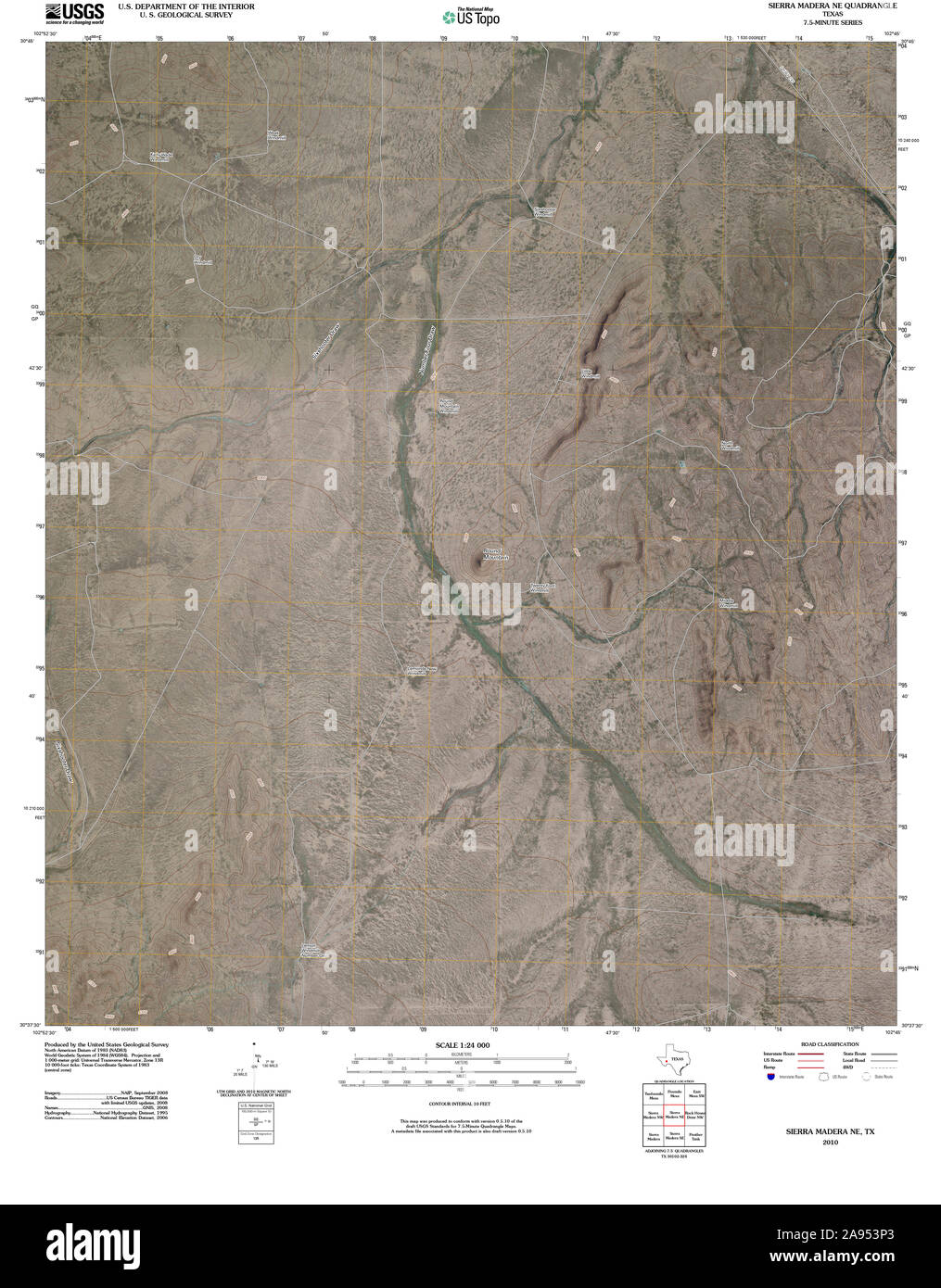 USGS TOPO Map Texas TX Sierra Madera NE 20100216 TM Restoration Stock Photo