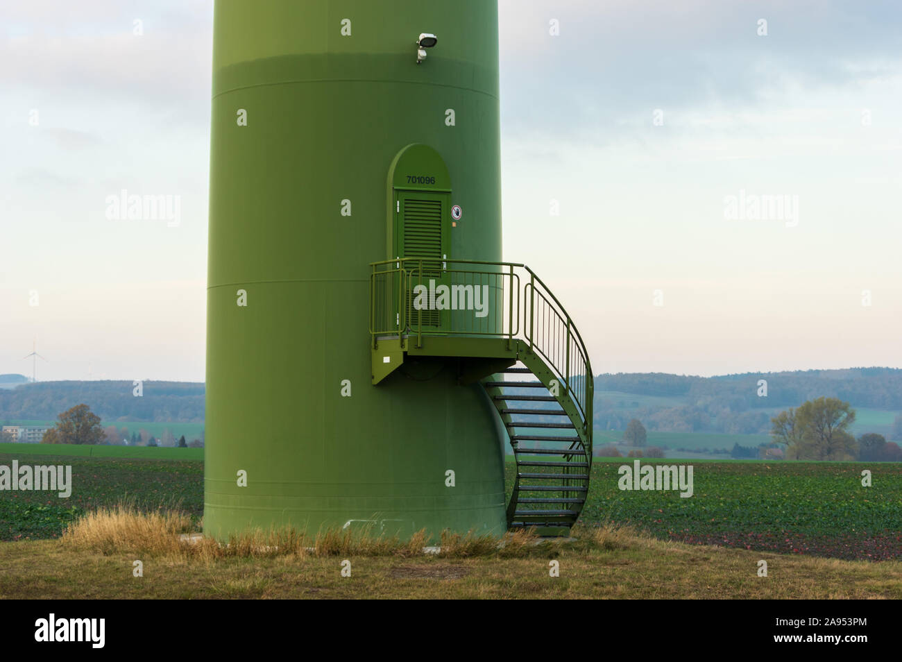 closed service door in windturbine made by Enercon GmbH the fourth-largest wind turbine manufacturer in the world Stock Photo
