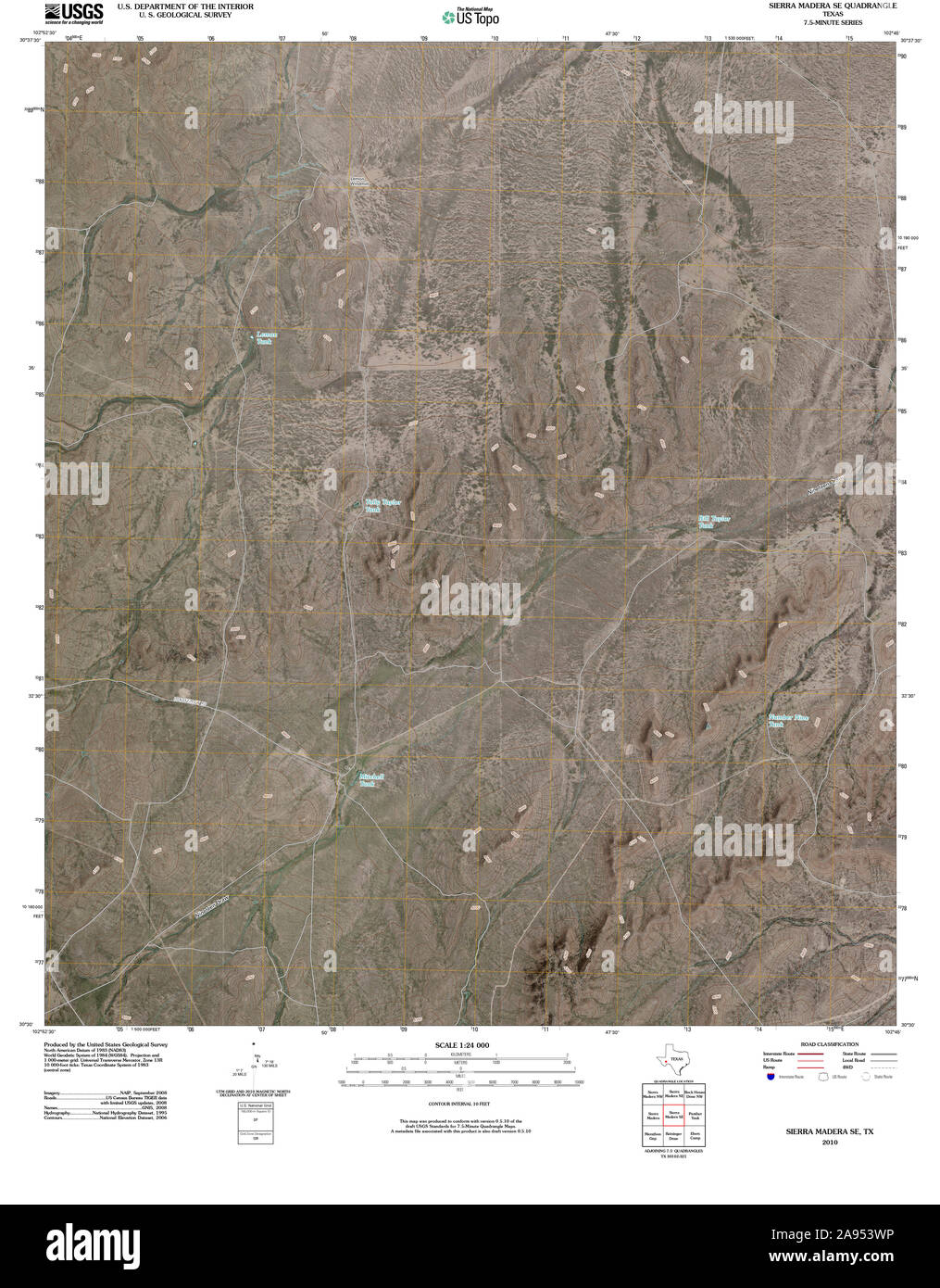 USGS TOPO Map Texas TX Sierra Madera SE 20100216 TM Restoration Stock Photo