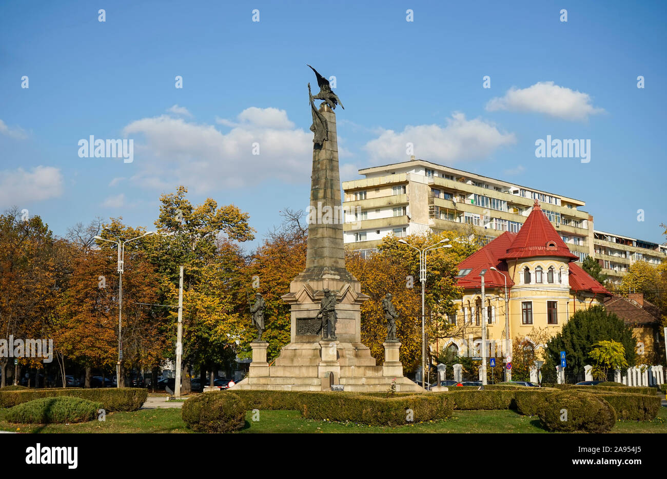The Hunter's Monument in Ploiesti Romania , dedicated to the fighters of the Romanian Independence War in 1877 . Stock Photo