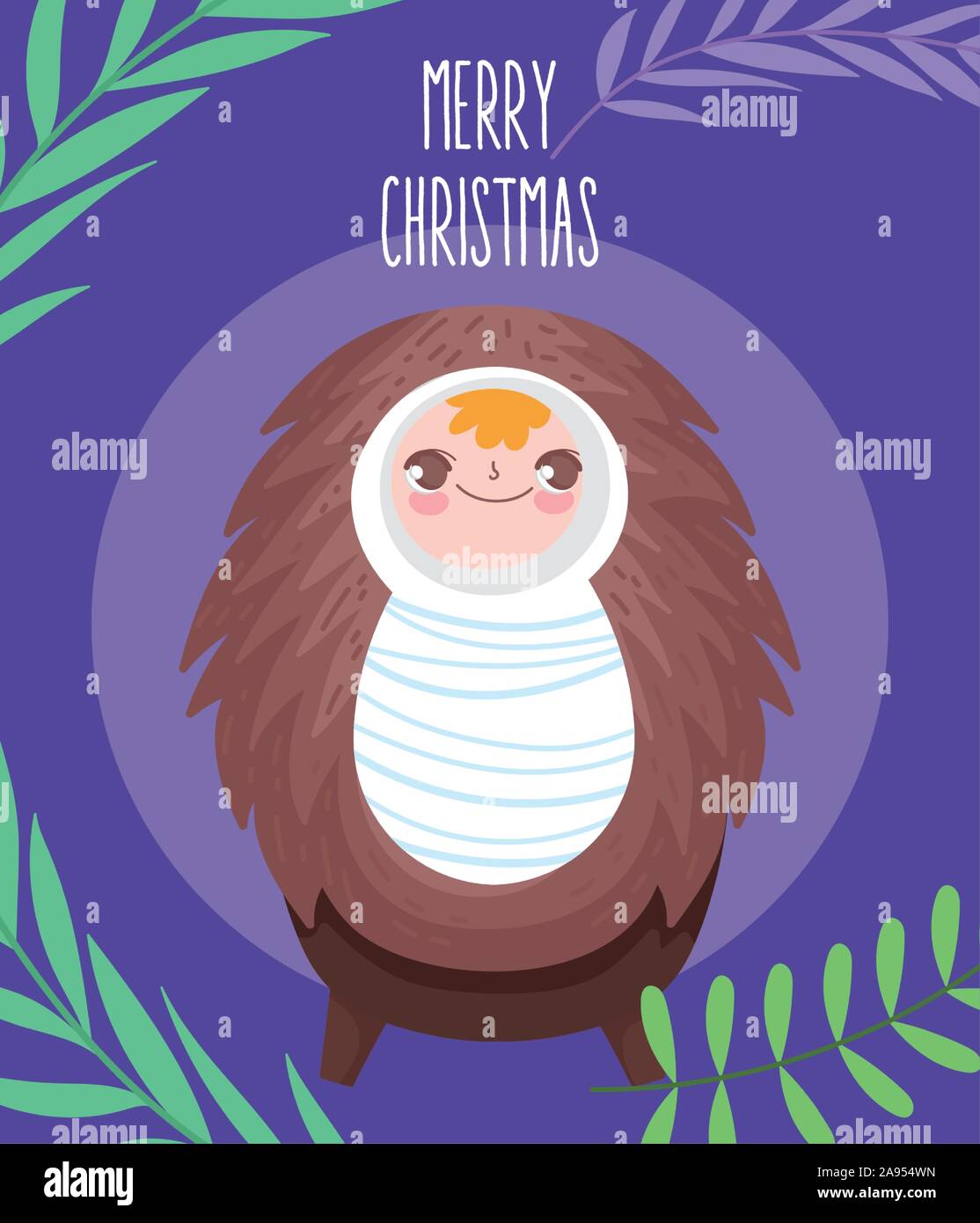 baby jesus in the crib manger nativity, merry christmas vector