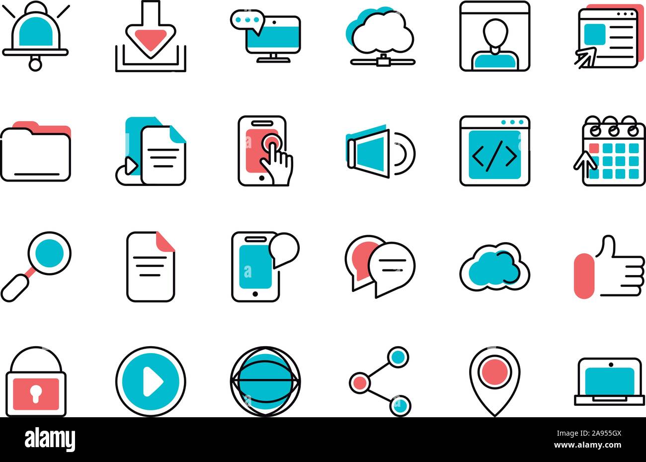 social media icons set line and fill vector illustration Stock Vector ...