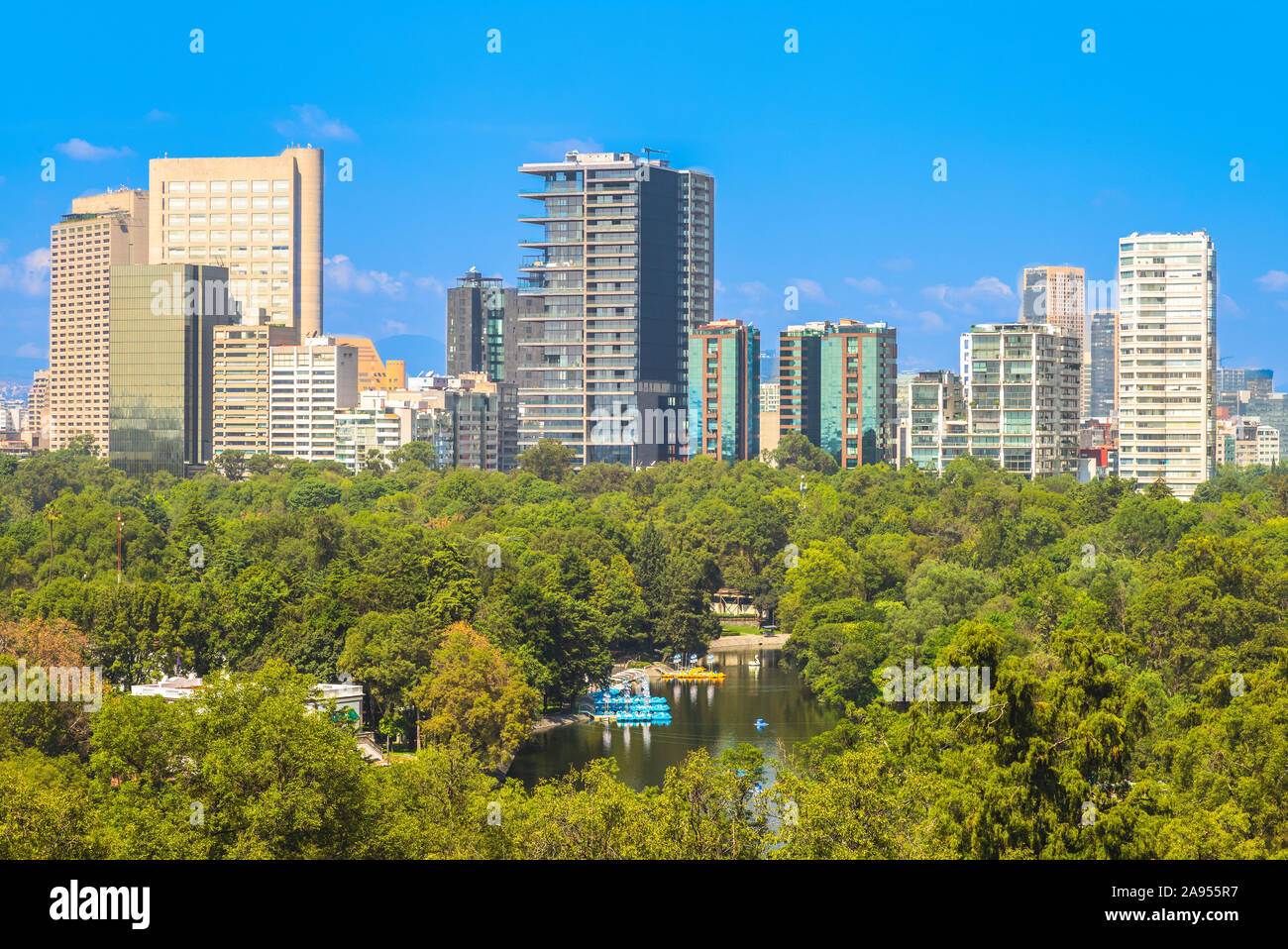 skyline of mexico city and  Chapultepec park Stock Photo