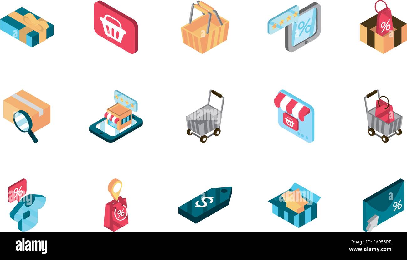 online shopping isometric icons collection vector illustration Stock ...