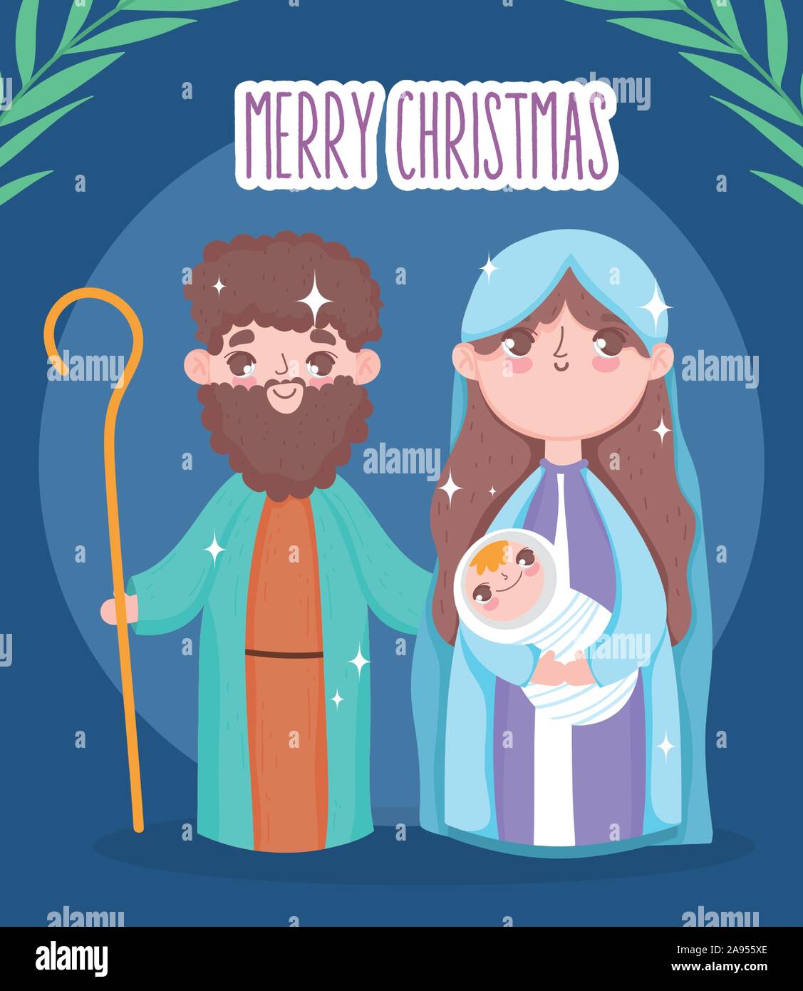 holy mary joseph and baby jesus manger nativity, merry christmas vector ...