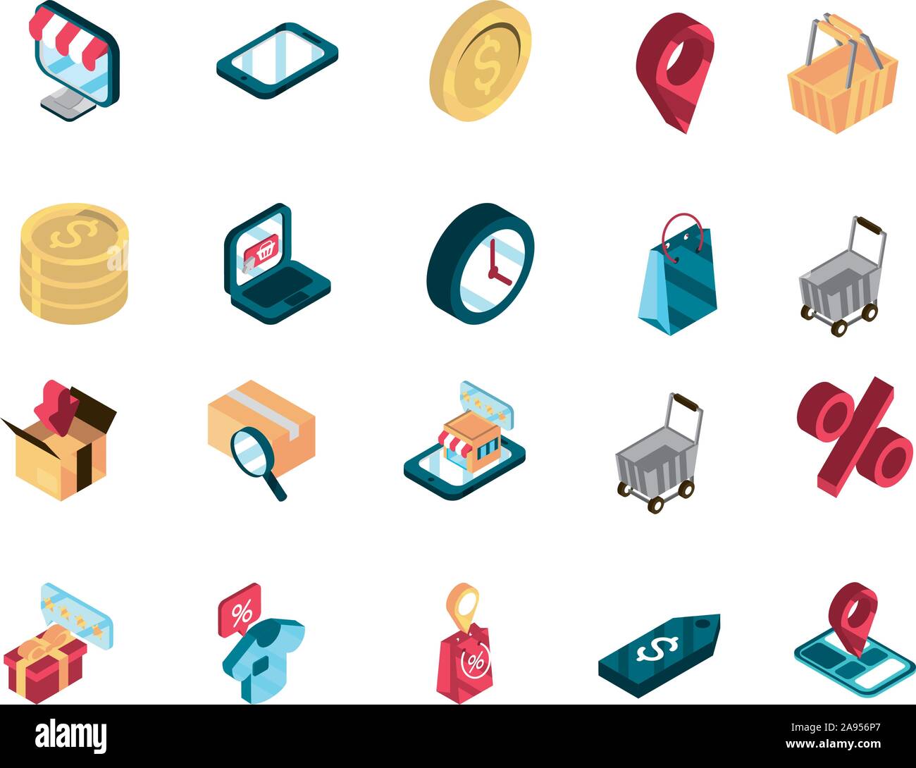 online shopping isometric icons collection vector illustration Stock ...