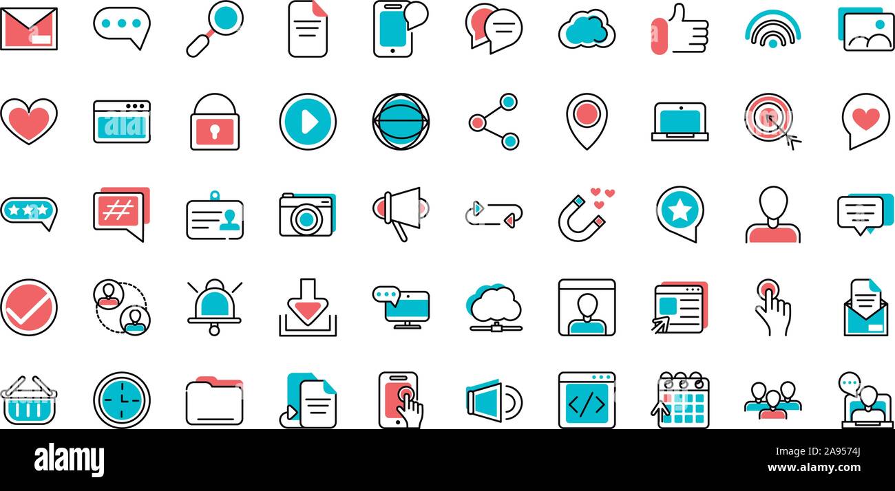 social media icons set line and fill vector illustration Stock Vector ...