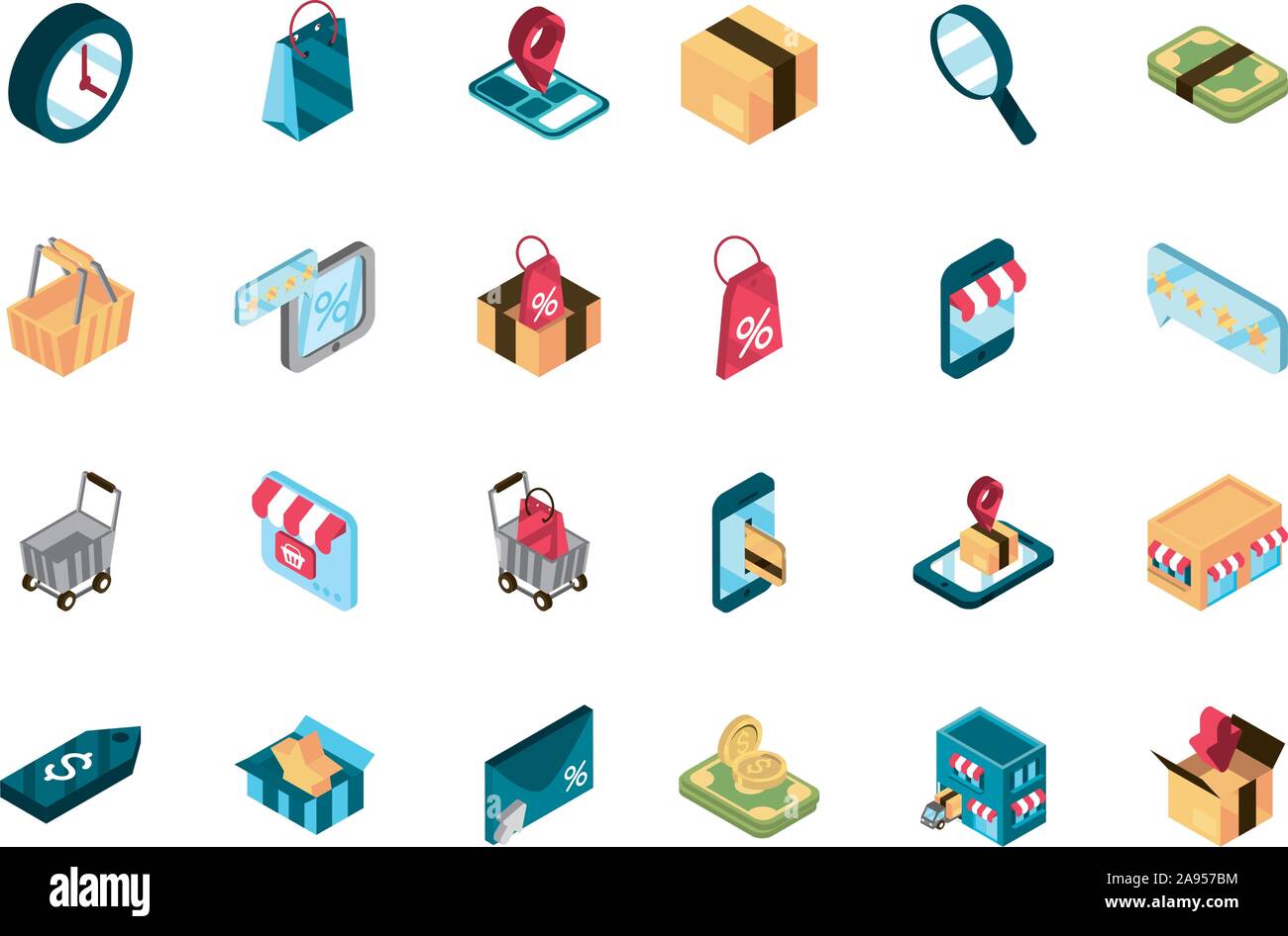 online shopping isometric icons collection vector illustration Stock ...