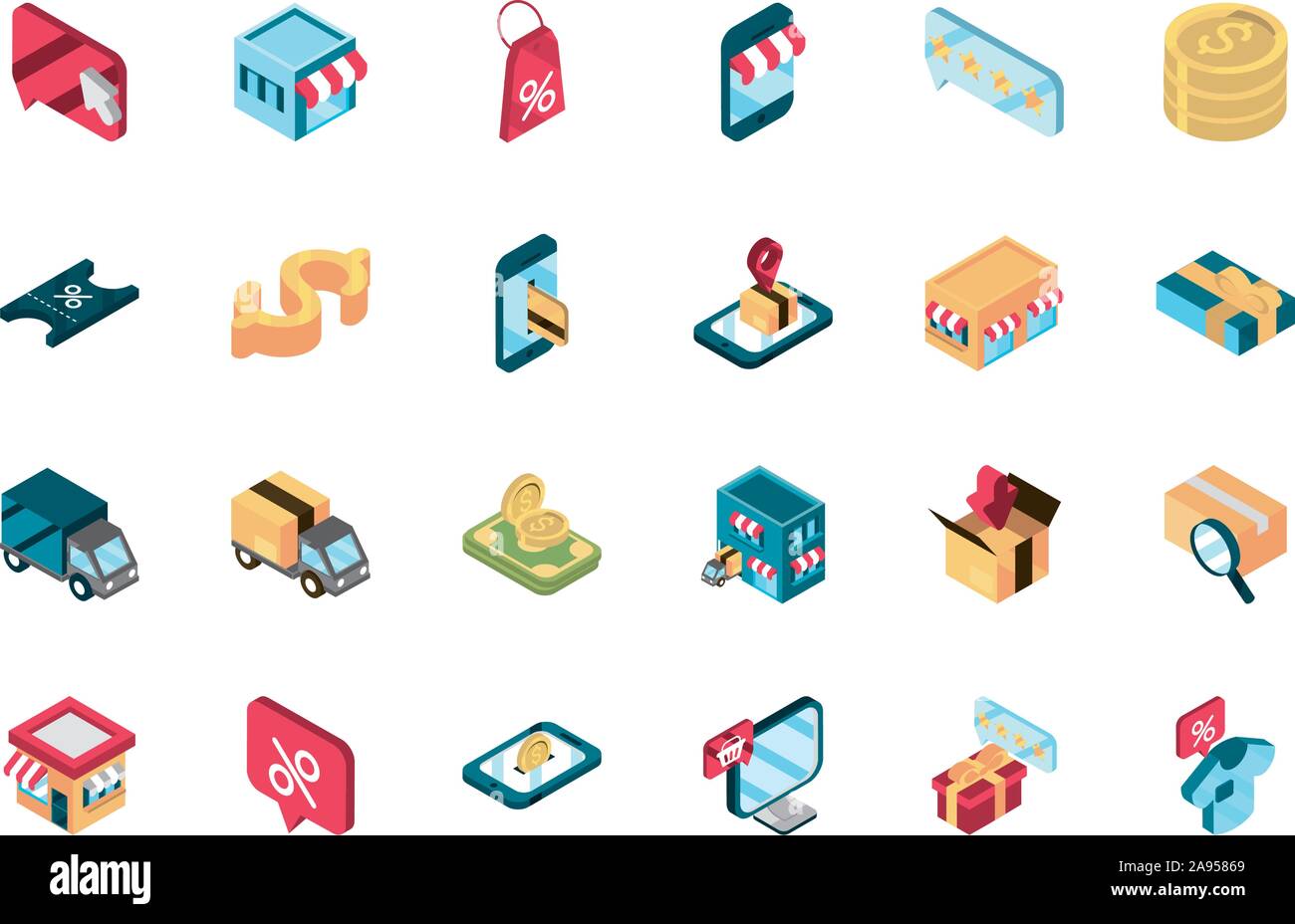 online shopping isometric icons collection vector illustration Stock ...