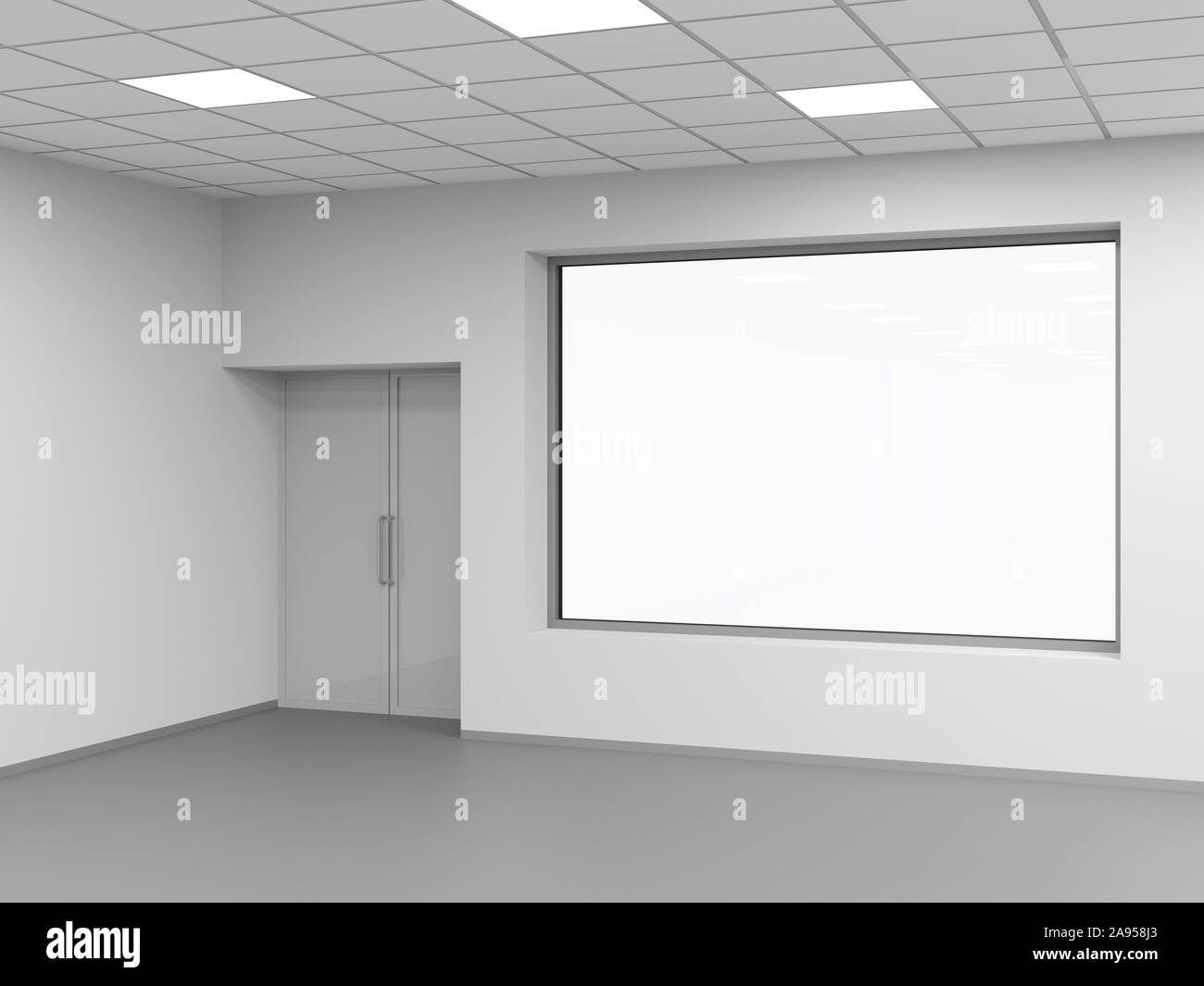 Abstract Empty Office Interior Background With Blank White Window