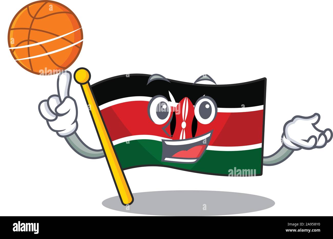 Flag kenya holding basketball cartoon with character happy Stock Vector