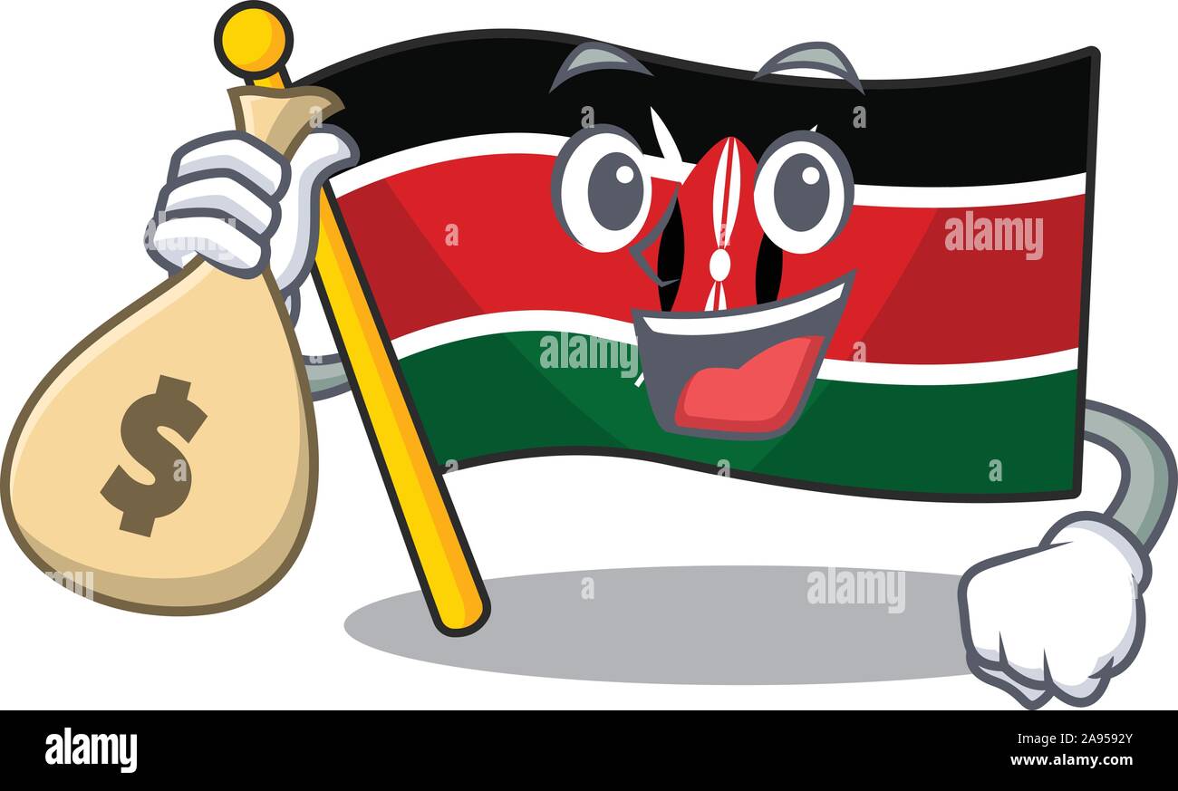 Flag kenya holding money bag cartoon with character happy Stock Vector