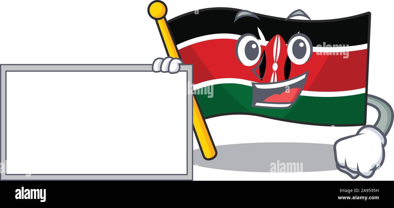 Flag kenya with board cartoon with character happy Stock Vector