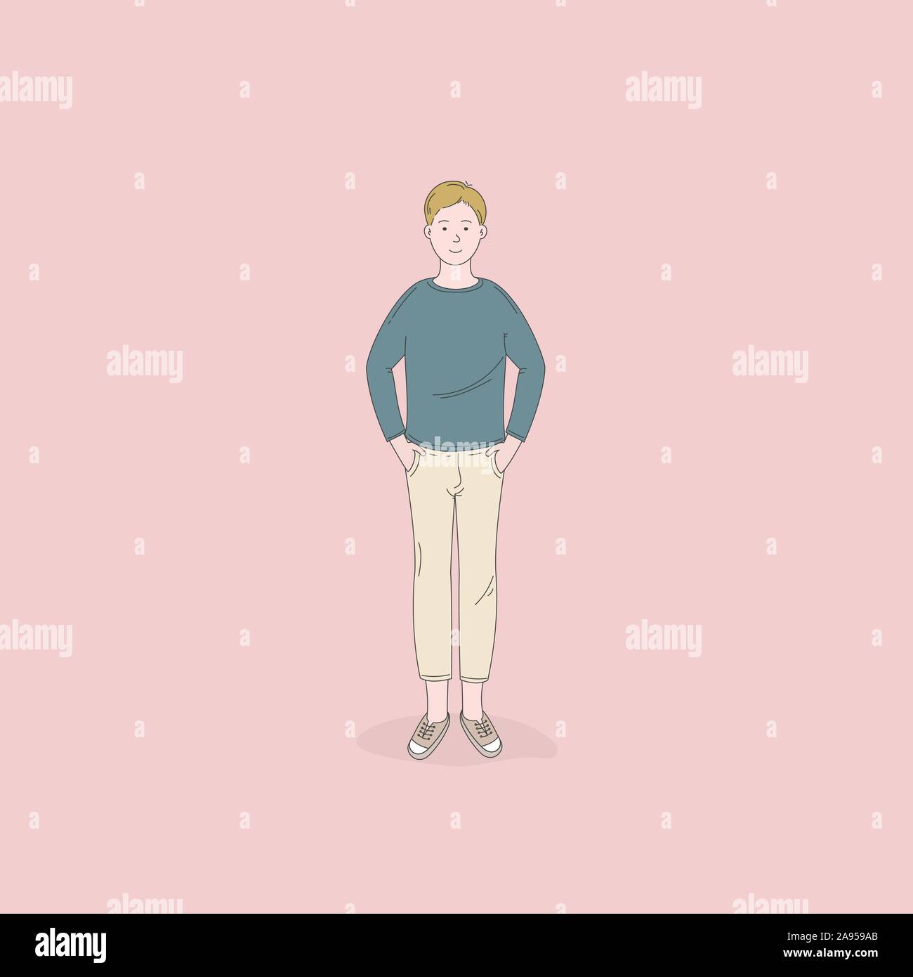 The man standing poses isolated on background.Lifestyle concepts.Vector design illustrations. Stock Vector