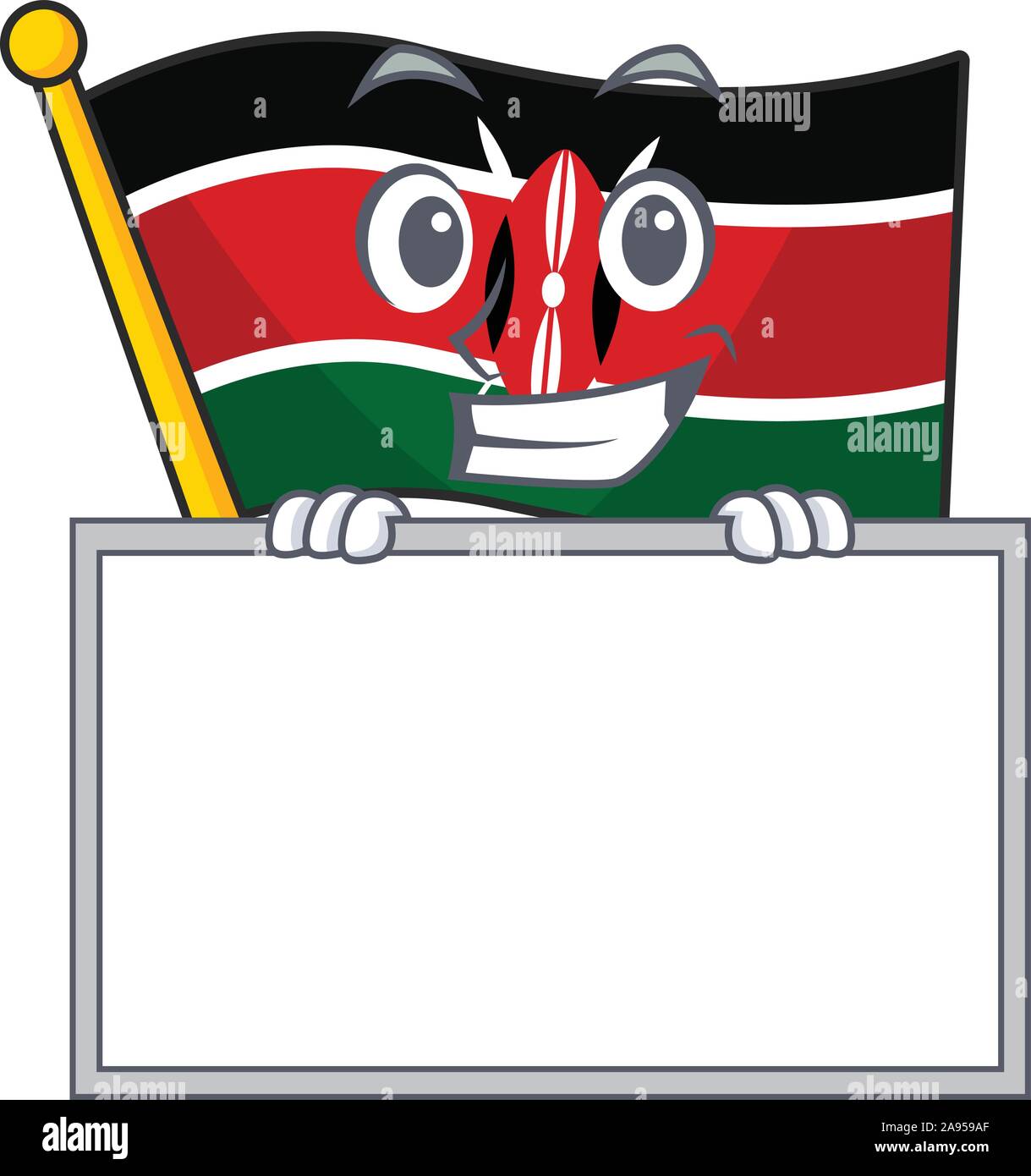 Flag kenya grinning with board cartoon with character happy Stock Vector