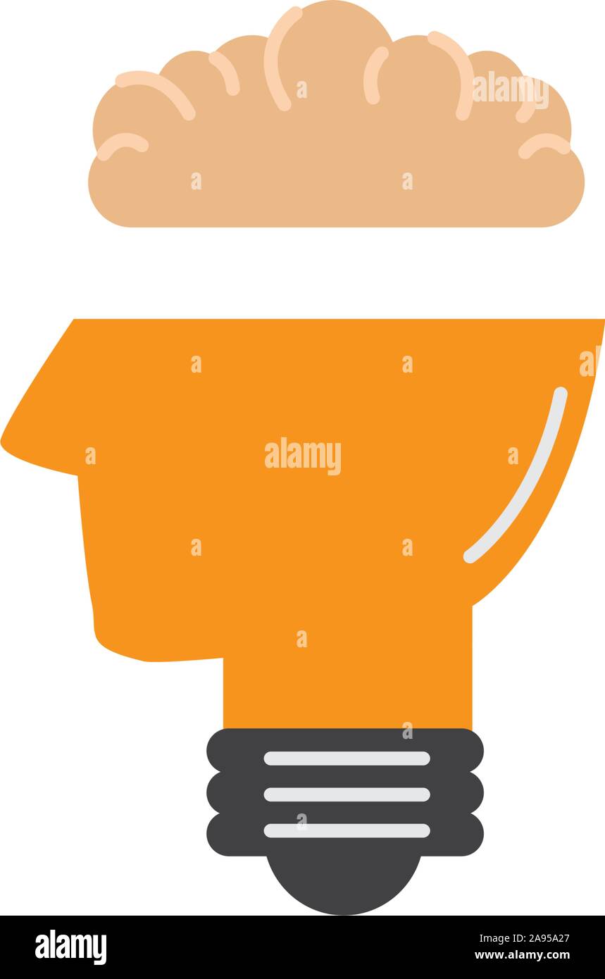 bulb head brain creativity idea icon flat style illustration Stock ...