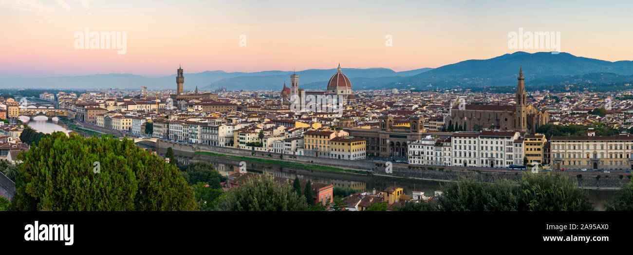 Florence from Piazzale Michelangelo. Panoramic image of Florence, Italy from the famous viewpoint overlooking the city. Stock Photo