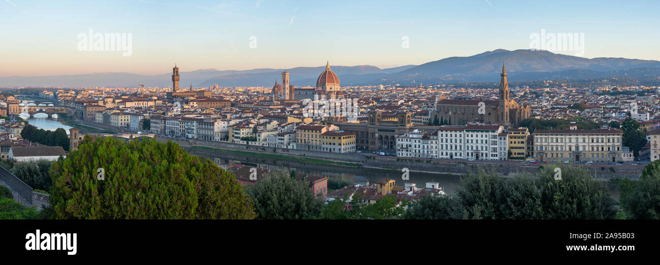 Florence from Piazzale Michelangelo. Panoramic image of Florence, Italy from the famous viewpoint overlooking the city. Stock Photo