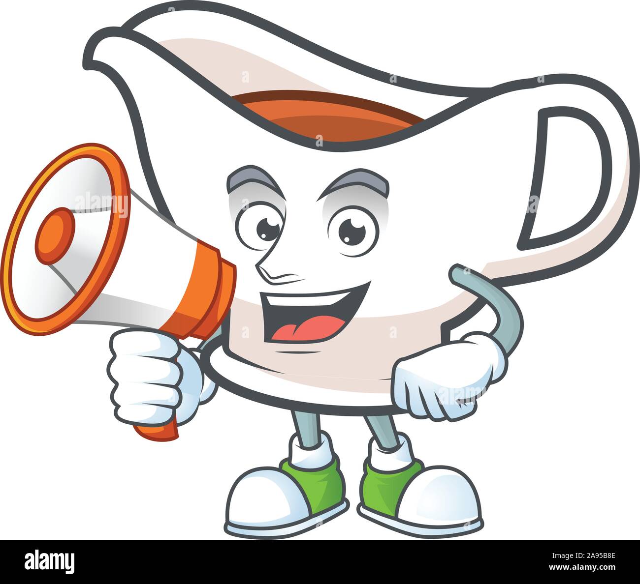 Gravy boat cartoon character with mascot with holding megaphone Stock Vector Image & Art Alamy