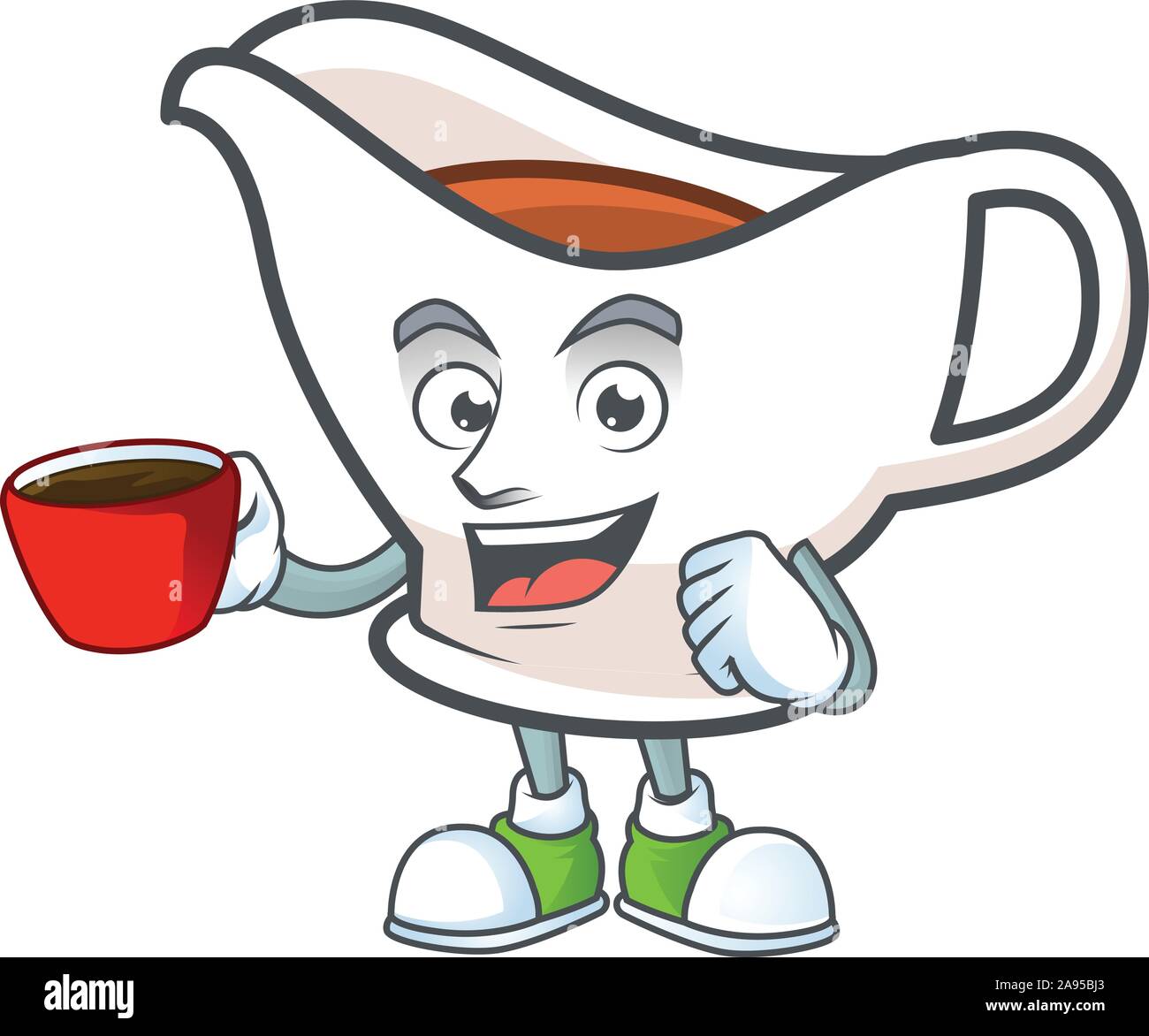Cartoon gravy boat in the mascot drinking in cup Stock Vector Image