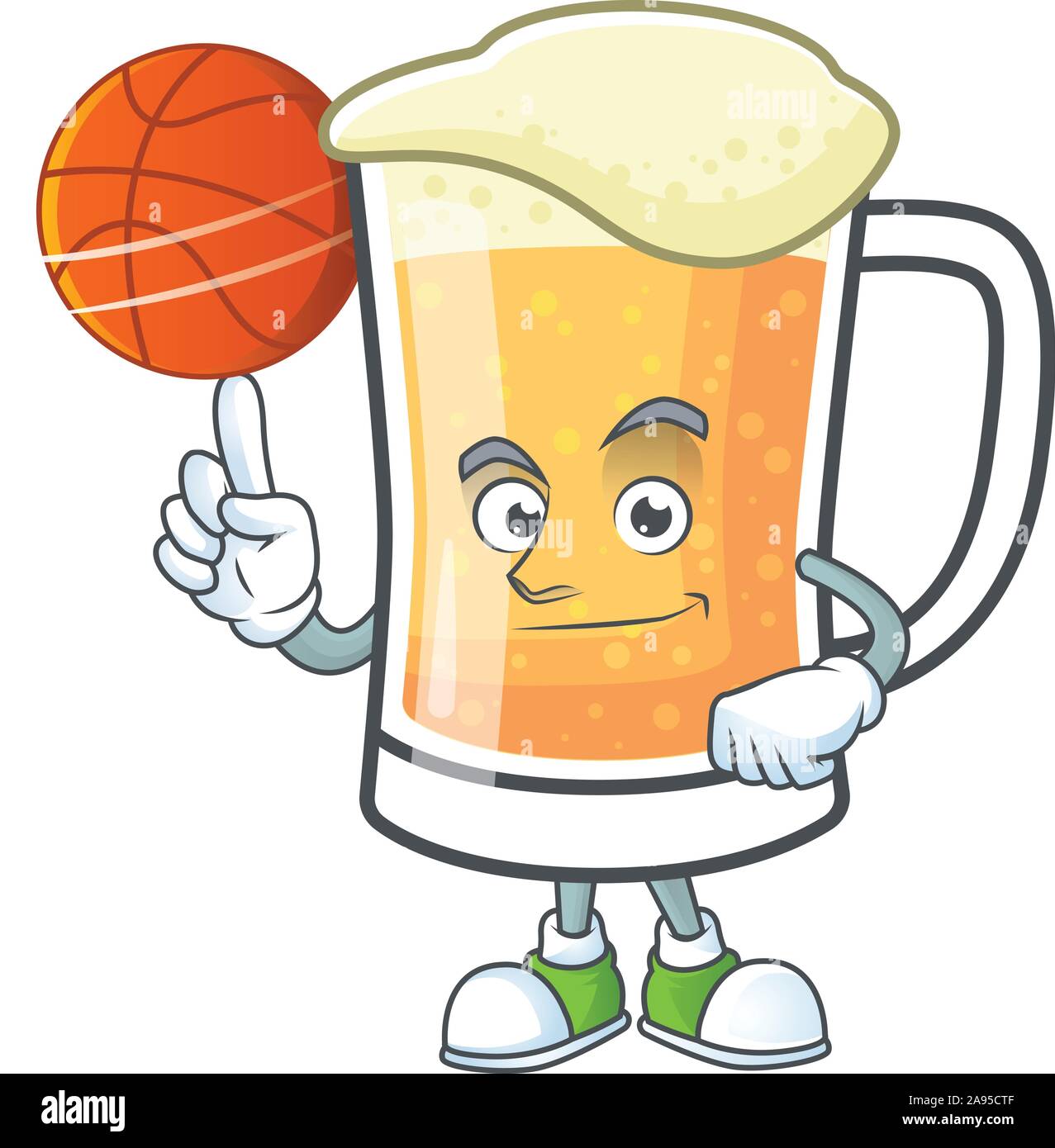 Cute mug of beer with holding basketball mascot Stock Vector Image