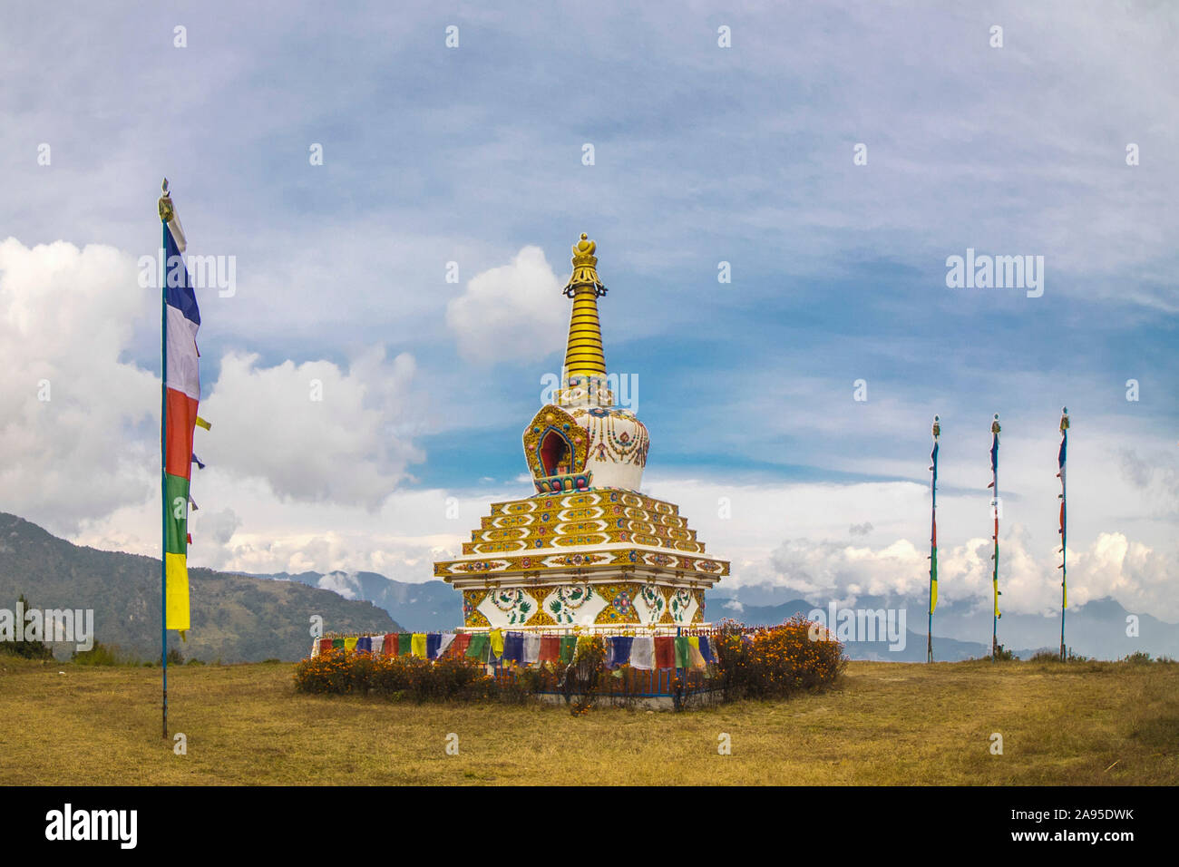 A stupa in a remote part of the countryside along the Helambu Langtang Trek in Nepal Stock Photo