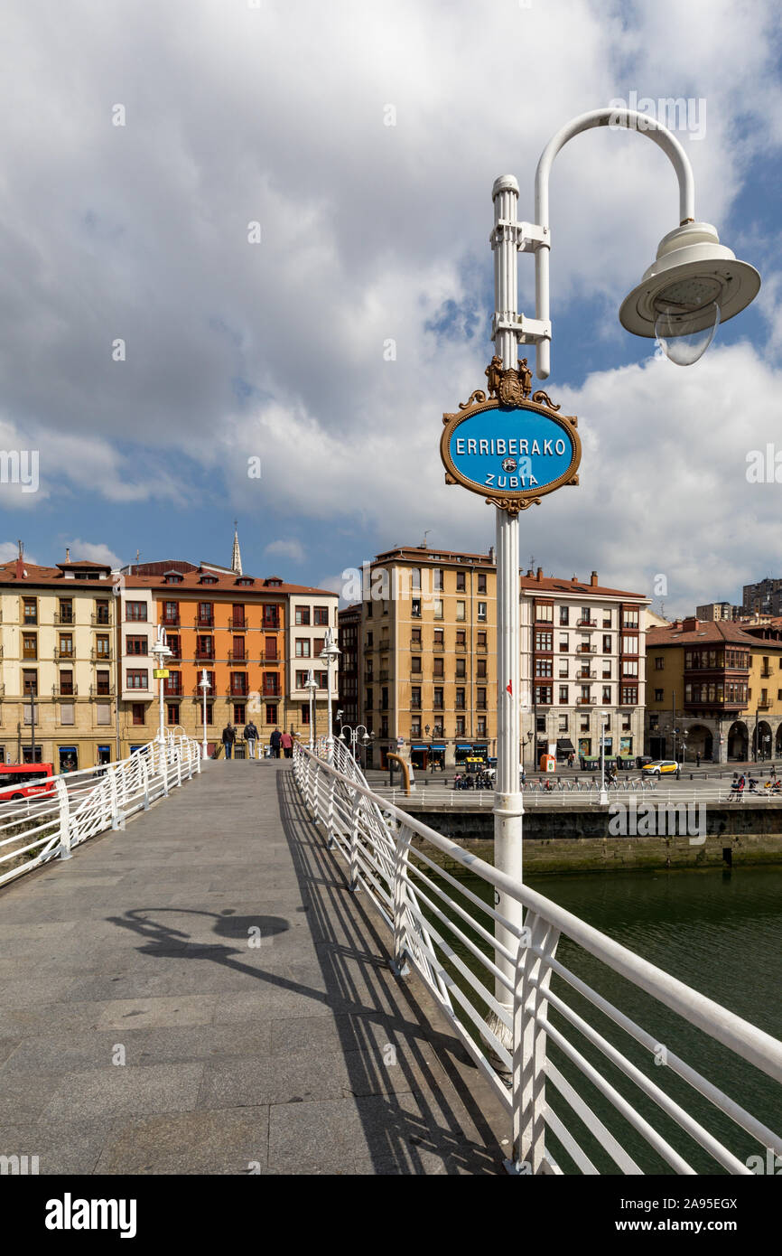 The Puente de la Rivera bridge crosses the Nervion river. Bilbao. Biscay. Basque Country. Spain. Stock Photo