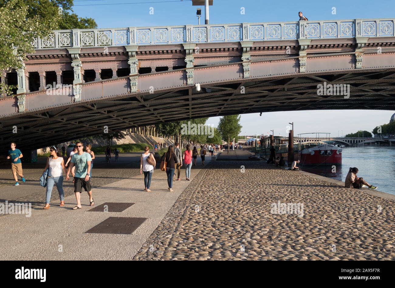 The riverbank walk in Lyon France Stock Photo