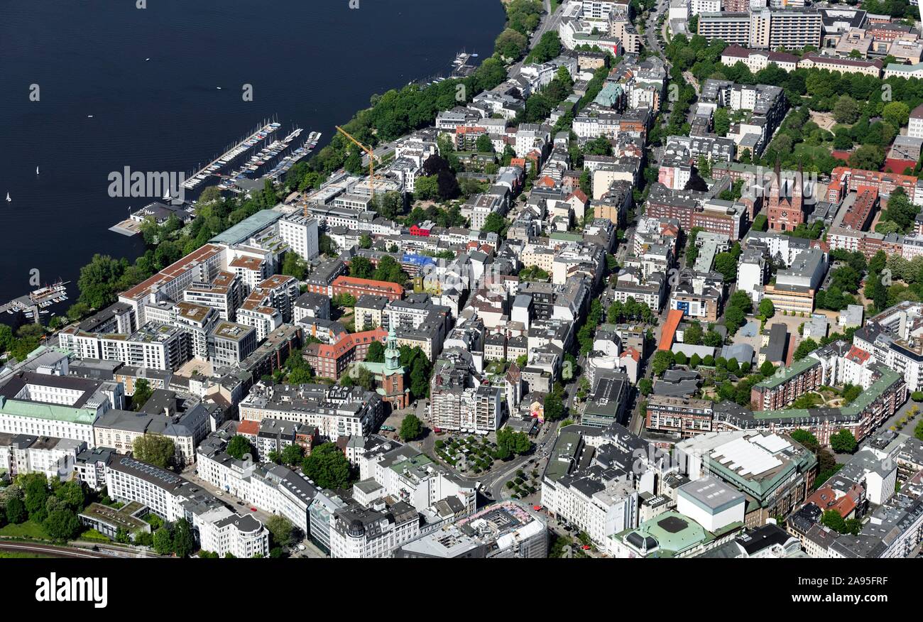 Aerial view, St. Georg district, Lange Reihe, Aussenalster, Hamburg, Germany Stock Photo