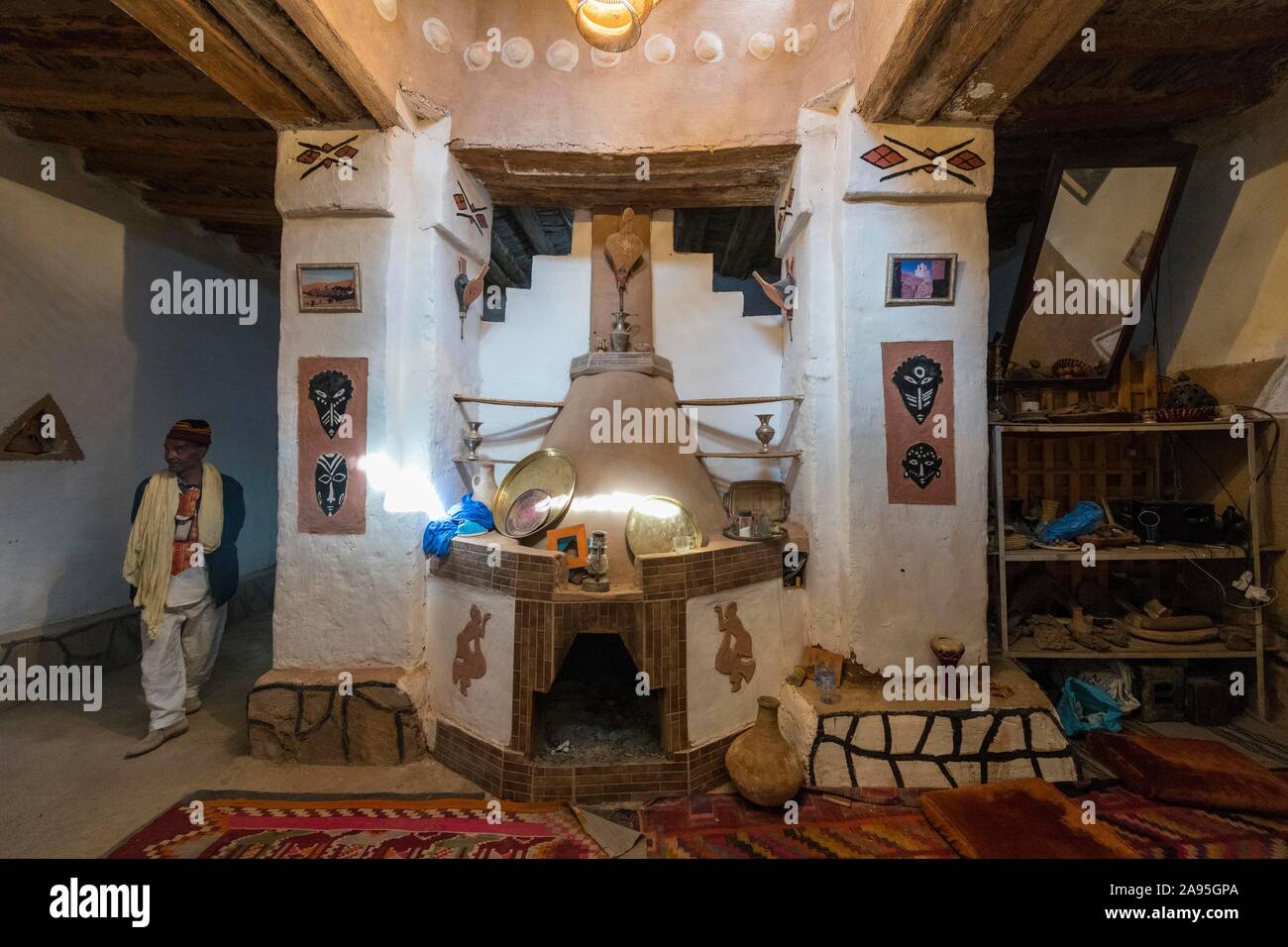 Inside, traditional house in the old kasbah, old town, Taghit, western Algeria, Algeria Stock Photo
