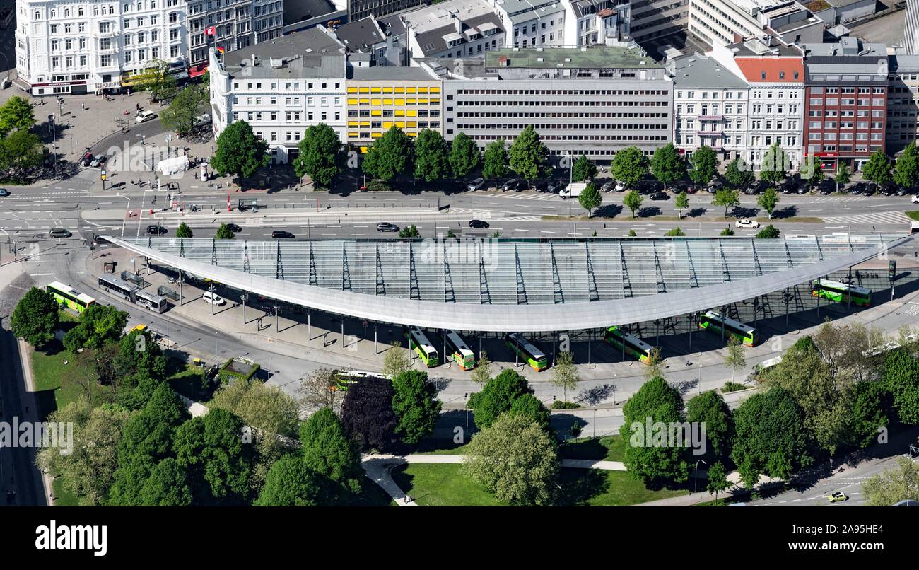 Aerial view, Central Bus Station, St. Georg, Hamburg, Germany Stock Photo