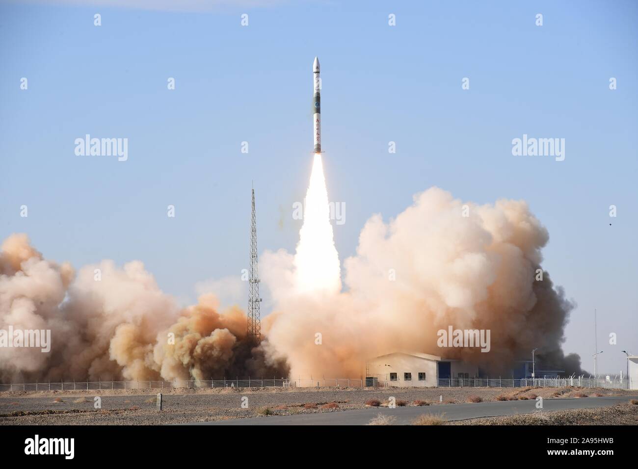 Jiuquan, China's Gansu Province. 13th Nov, 2019. Remote sensing satellite Jilin-1 Gaofen 02A is launched with Kuaizhou-1A (KZ-1A) carrier rocket from the Jiuquan Satellite Launch Center in Jiuquan, northwest China's Gansu Province, Nov. 13, 2019. Credit: Wang Jiangbo/Xinhua/Alamy Live News Stock Photo