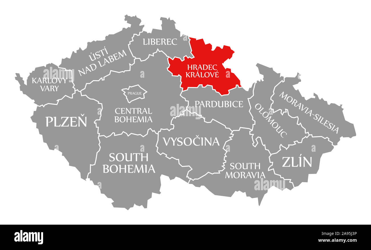 Hradec Kralove Red Highlighted In Map Of Czech Republic Stock Photo Alamy