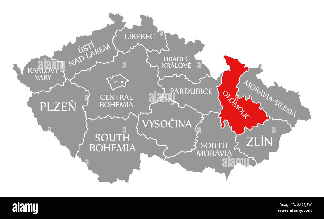 Olomouc Czech Republic Map Olomouc Red Highlighted In Map Of Czech Republic Stock Photo - Alamy