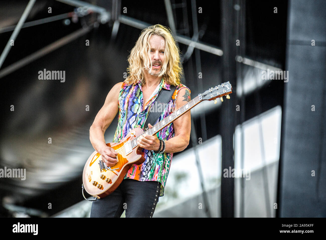 Solvesborg, Sweden. 08th, June 2019. The American rock band Styx performs a live concert during the Swedish music festival Sweden Rock Festival 2019. Here guitarist Tommy Shaw is seen live on stage. (Photo credit: Gonzales Photo - Terje Dokken). Stock Photo