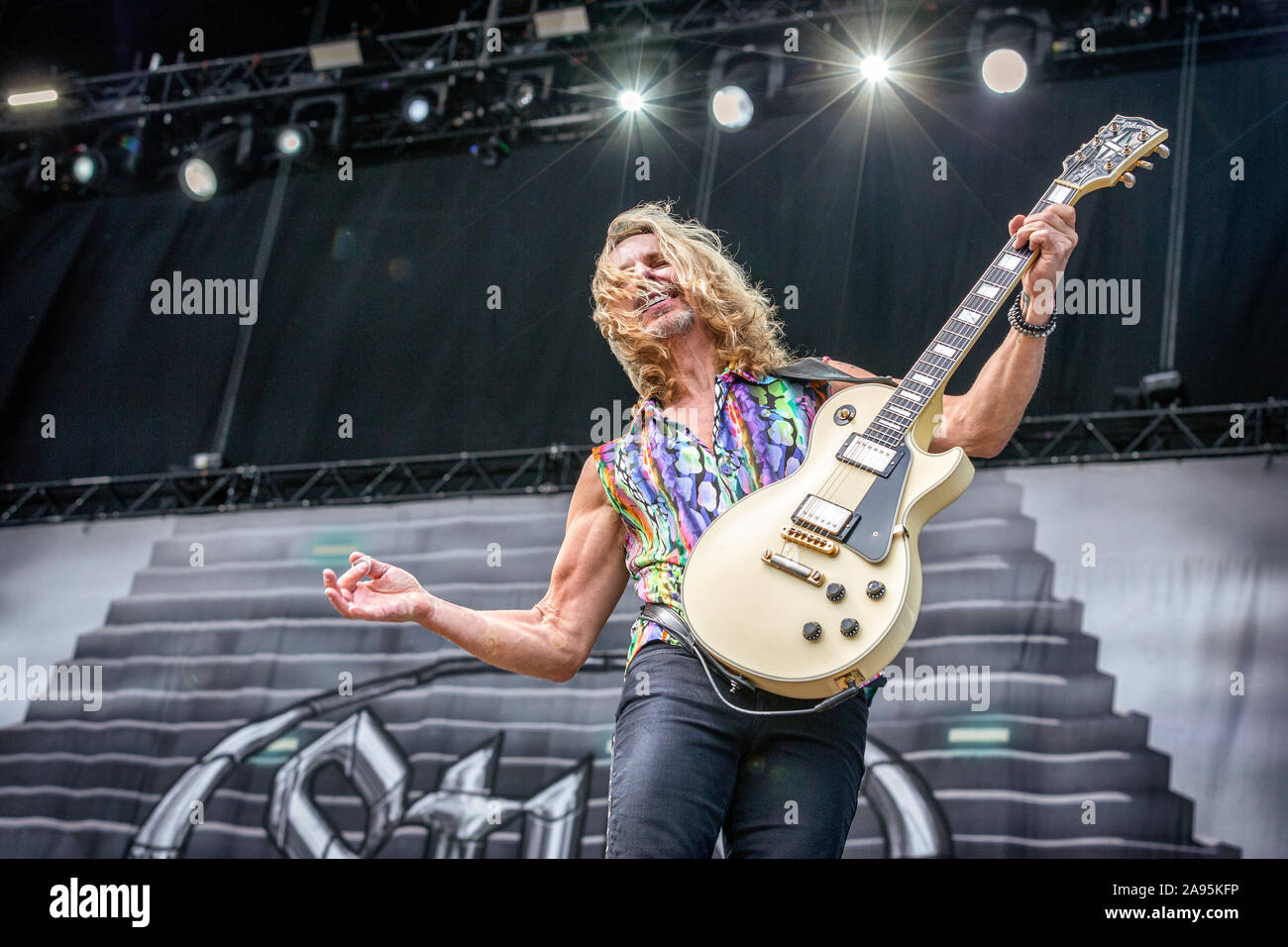 Solvesborg, Sweden. 08th, June 2019. The American rock band Styx performs a live concert during the Swedish music festival Sweden Rock Festival 2019. Here guitarist Tommy Shaw is seen live on stage. (Photo credit: Gonzales Photo - Terje Dokken). Stock Photo