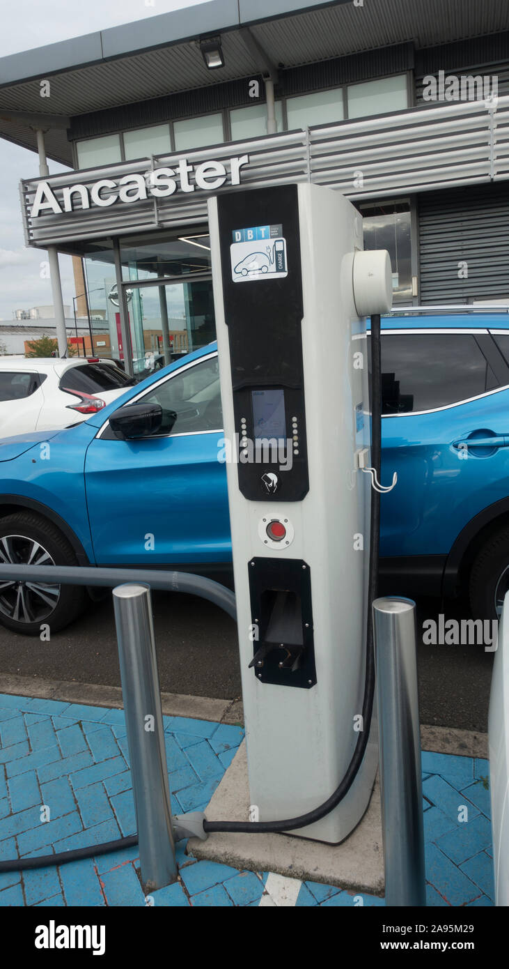 DBT EV electric vehicle rapid charger Nissan agent, Slough, UK Stock