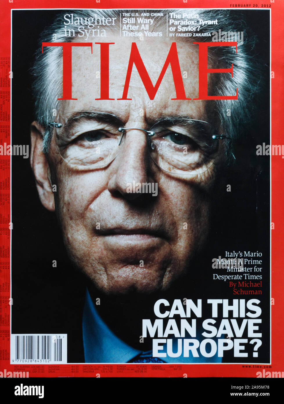 Time Magazine front cover February 20th 2012  showing Mario Monti, former italian Prime Minister Stock Photo