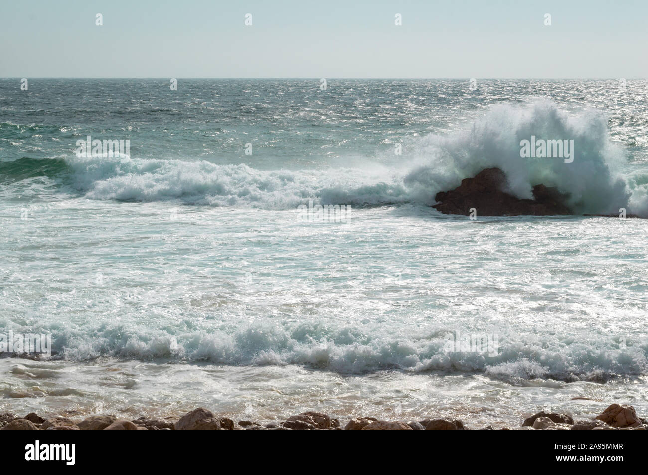 Waves off the coast of Sagres, Southwest Portugal Stock Photo