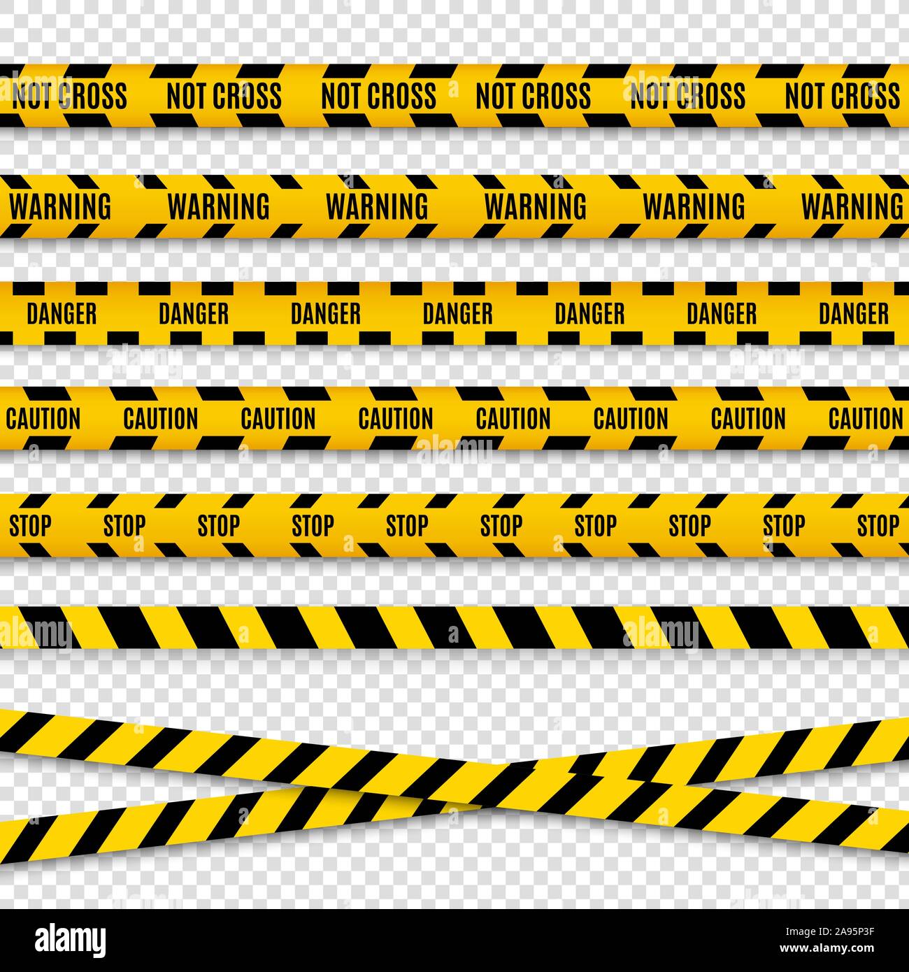 Police caution danger line. Warning barrier. Black and yellow security