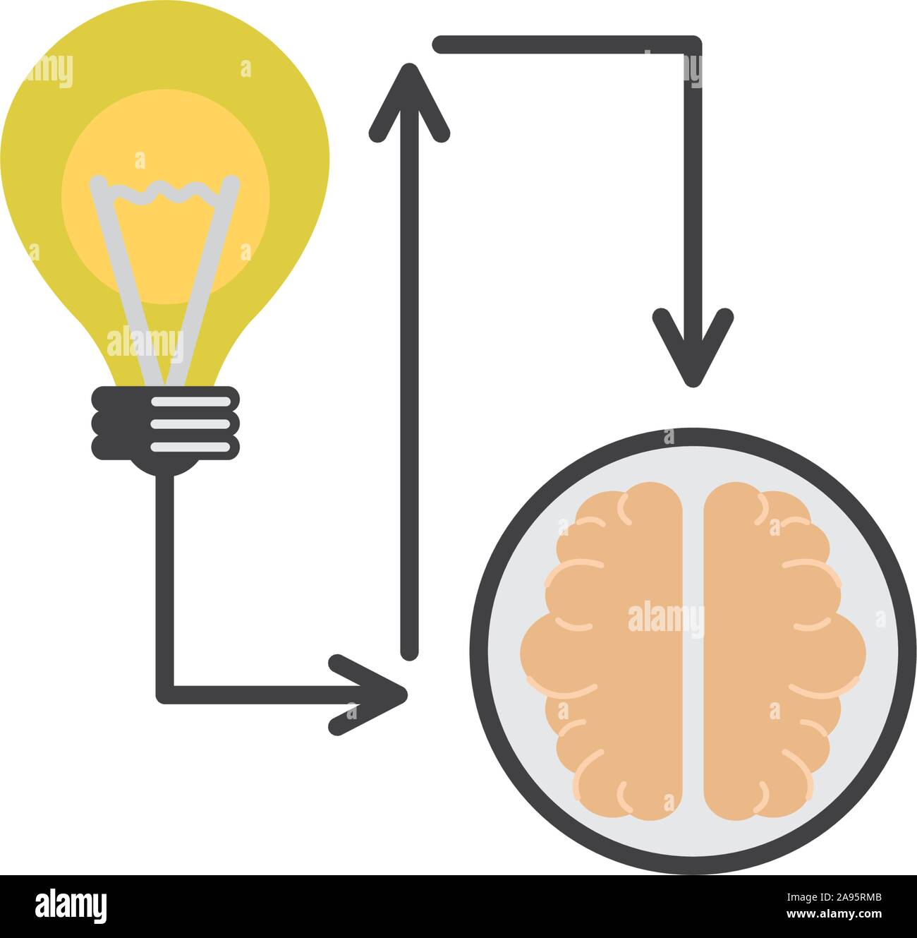 bulb creativity brain process idea icon flat style illustration Stock ...