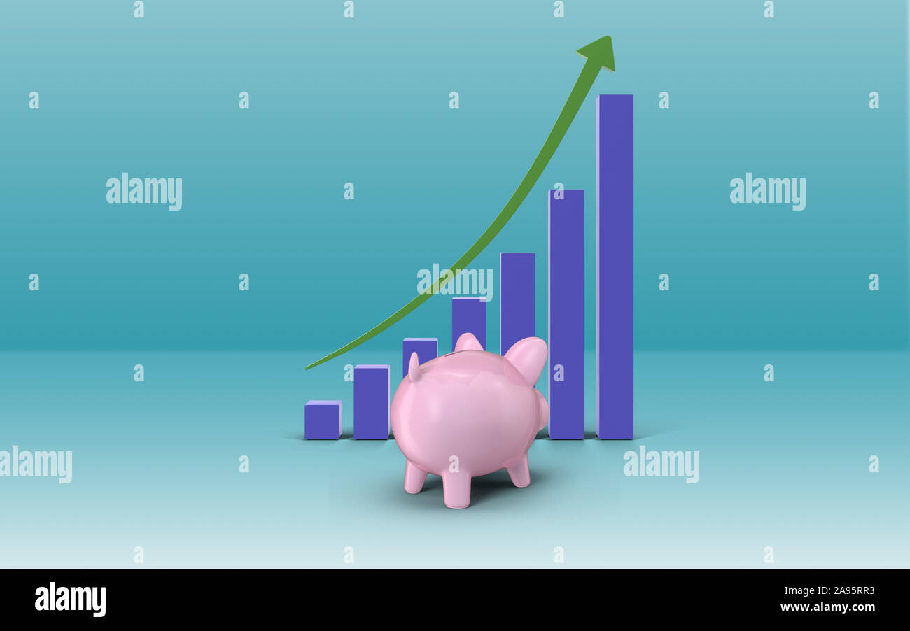 Piggy Bank is analyzing business graph and financial charts for stock ...