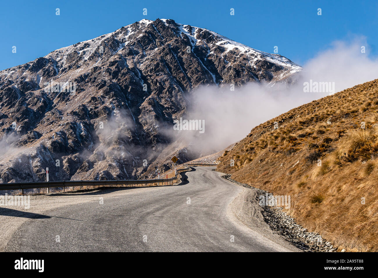 On the road in New Zealand south island in the mountain near Queenstown ...