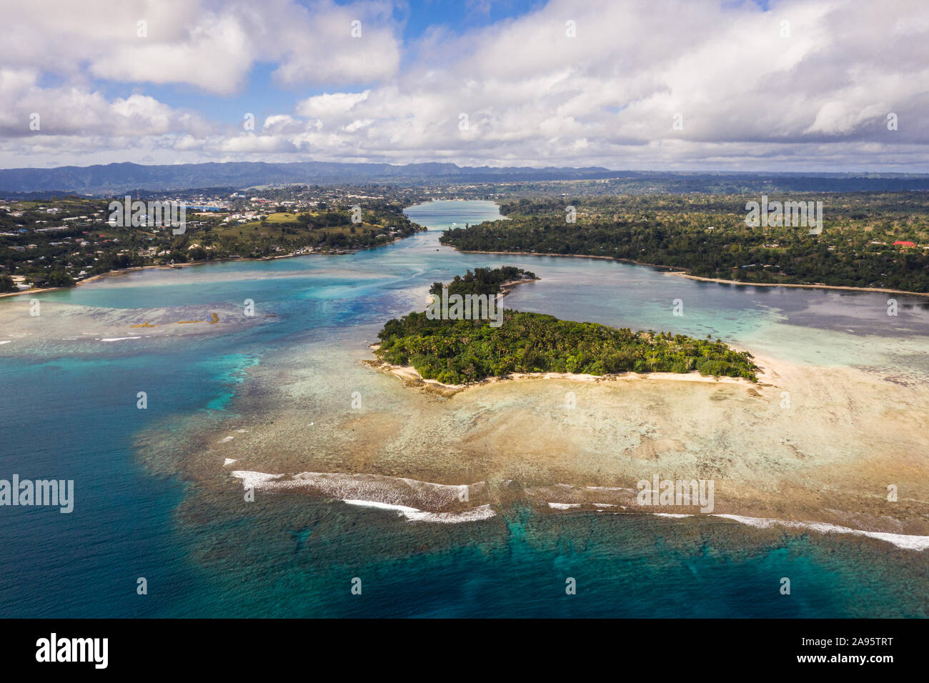 Aerial view of the Iririki island in the Port Vila lagoon in Vanuatu in the south Pacific Stock Photo