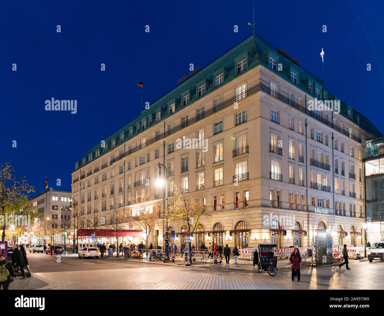 Night view of Adlon Hotel at Pariser Platz in Berlin, Germany Stock Photo