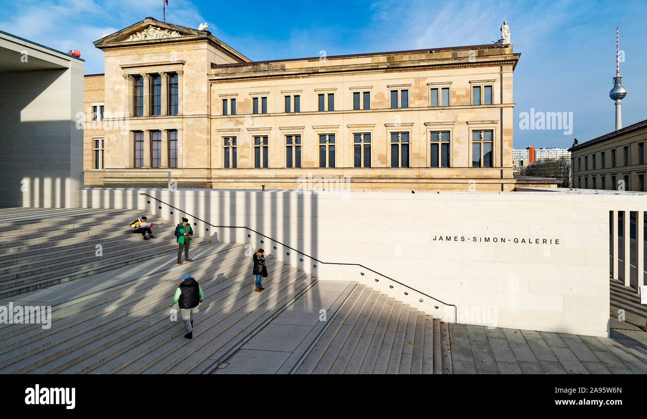 View of exterior of James Simon Galerie at Museum Island , Museumsinsel in Mitte Berlin, Germany, Architect David Chipperfield. Stock Photo