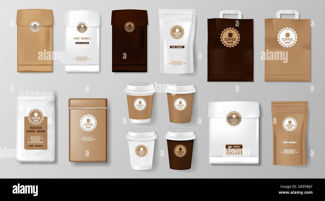 Set of Realistic Coffee packaging Mockup for Coffee shop, Cafe
