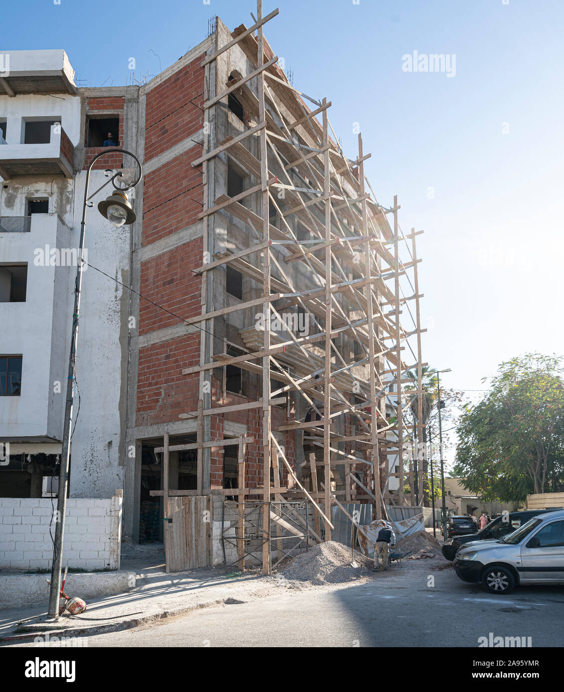 Fez, Morocco. November 9, 2019.   for the construction of a building in the city center Stock Photo